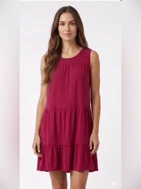 Chelsea & Theodore Dress Shift Tiered Knit Tunic Shift Pink NWT S Boho Casual